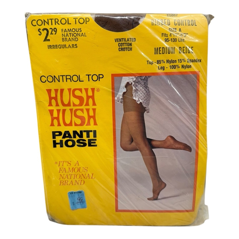 Vintage Hush Ribbed Control Top Pantyhose Size A Medium Beige Irregulars